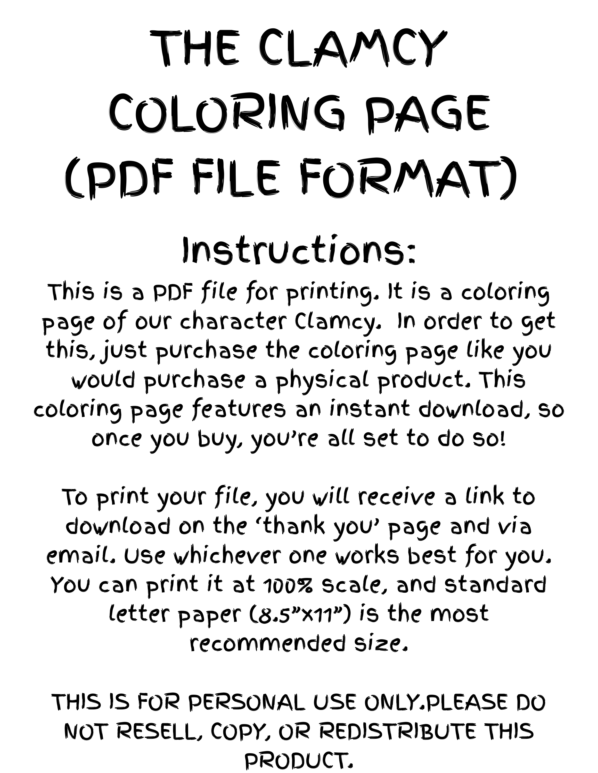 The Clamcy Coloring Page! Cute Coloring Page for Kids!