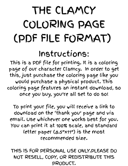 The Clamcy Coloring Page! Cute Coloring Page for Kids!